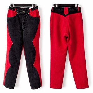 Vintage Quarterhorse Bar None Western Jeans Red Black Colorblock USA 25”W X 27”I